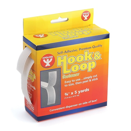 Hygloss Products Self-Adhesive Hook And Loop Fastener Roll, 0.75" x 5 yds. 45105